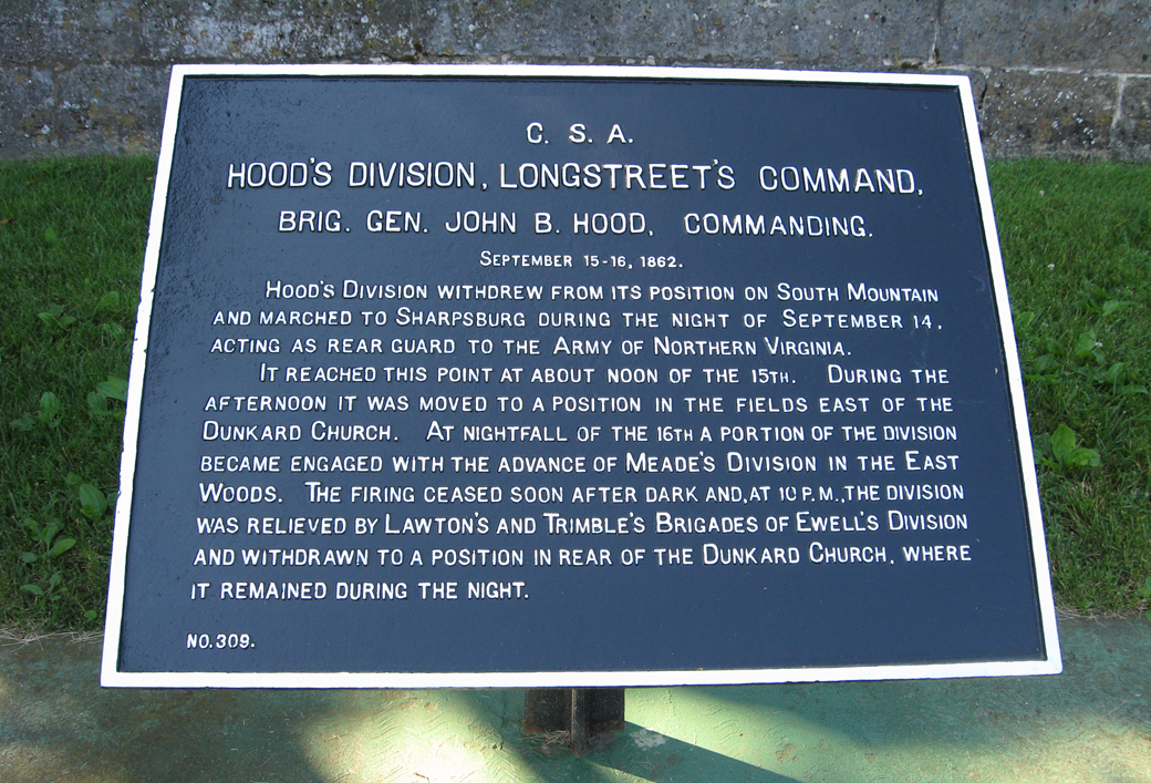 Hood's Division, Longstreet's Command, marker 309 of the War Department Confederate markers at Antietam