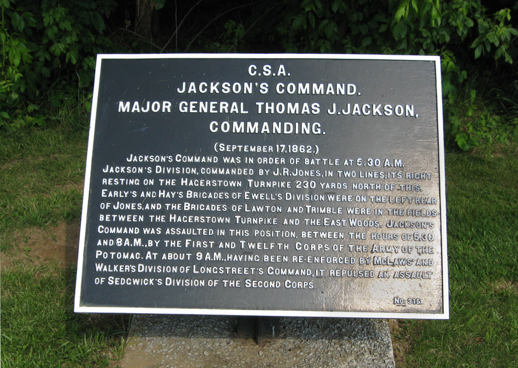 Jackson's Command, marker 315 of the War Department Confederate markers at Antietam
