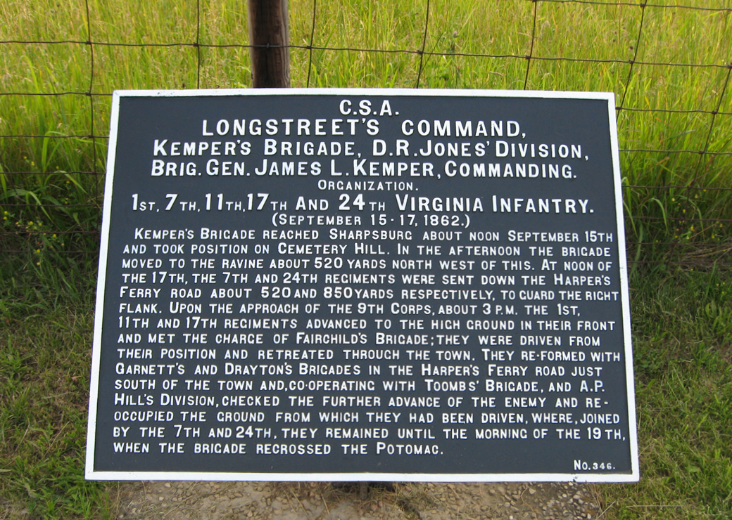 Kemper's Brigade, D.R. Jones' Division, marker 346 of the War Department Confederate markers at Antietam