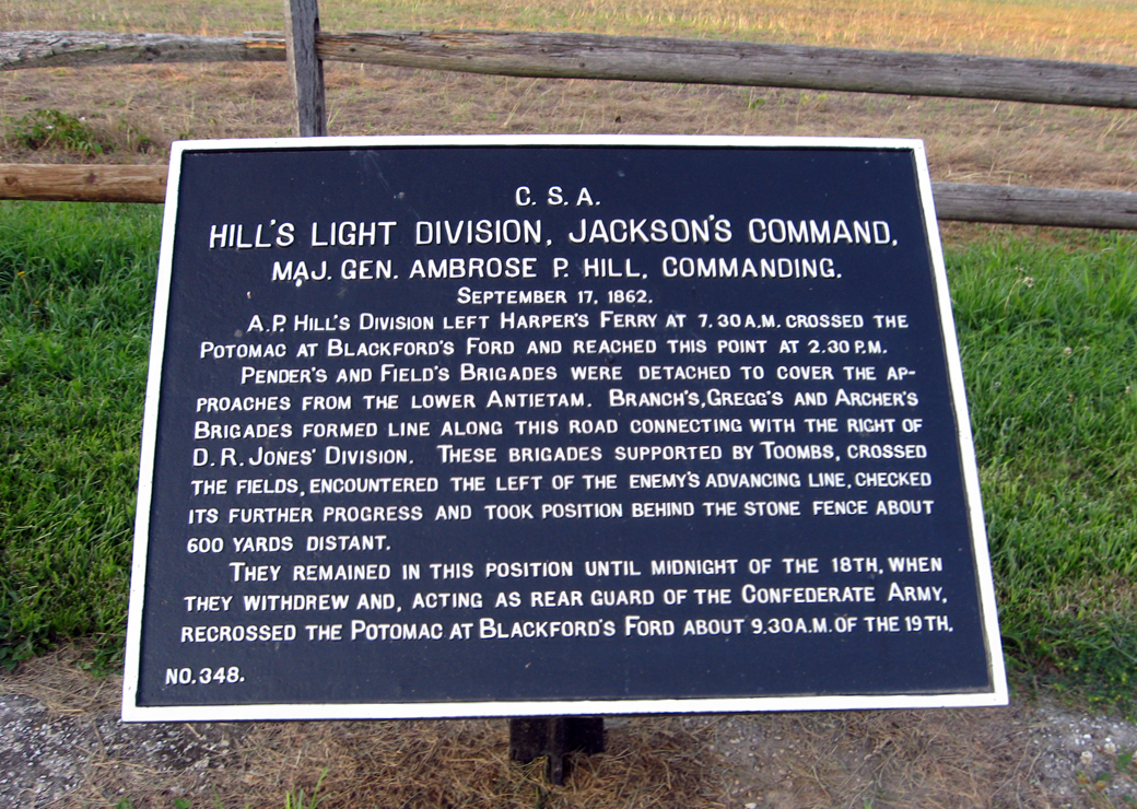 Hill's Light Division, Jackson's Command, marker 348 of the War Department Confederate markers at Antietam