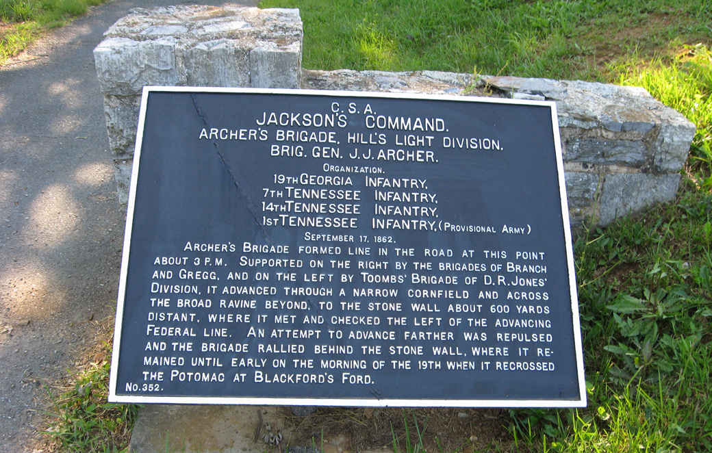 Archer's Brigade, Hill's Light Division, marker 352 of the War Department Confederate markers at Antietam