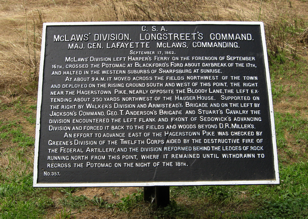 McLaw's Division, Longstreet's Command, marker 357 of the War Department Confederate markers at Antietam