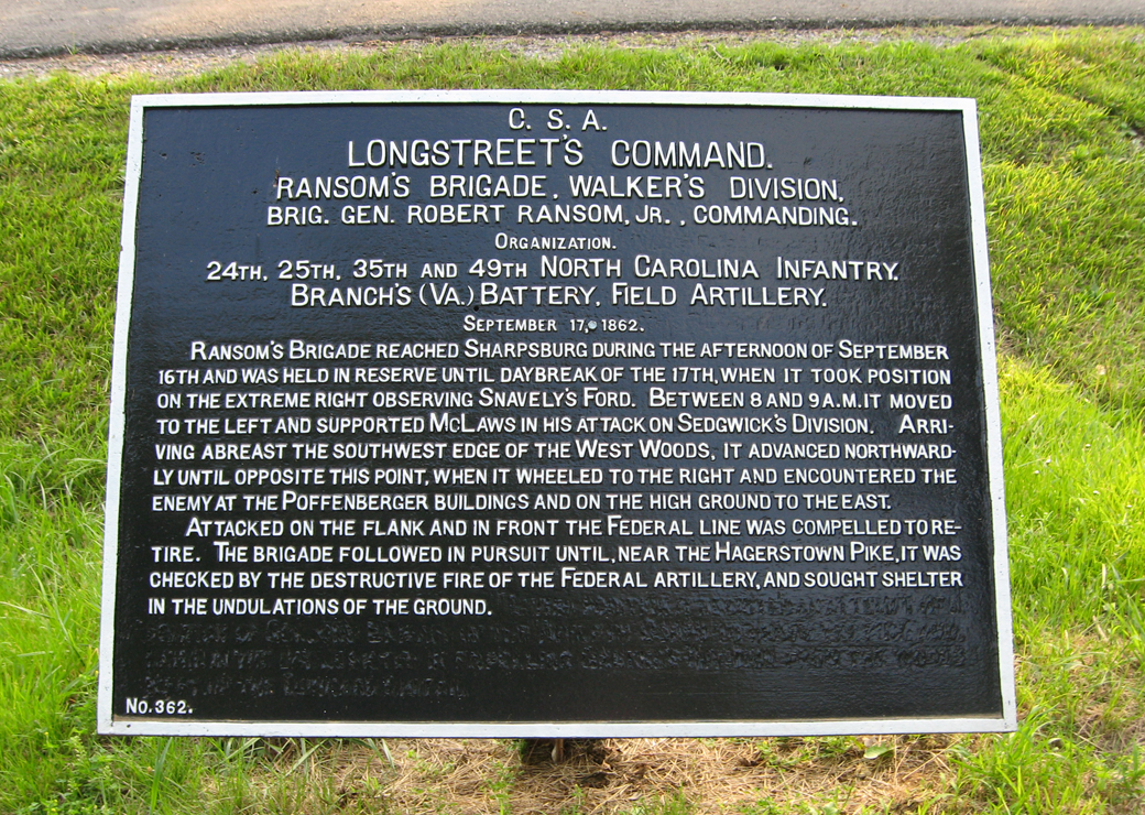 Ransom's Brigade, Walker's Division, marker 362 of the War Department Confederate markers at Antietam