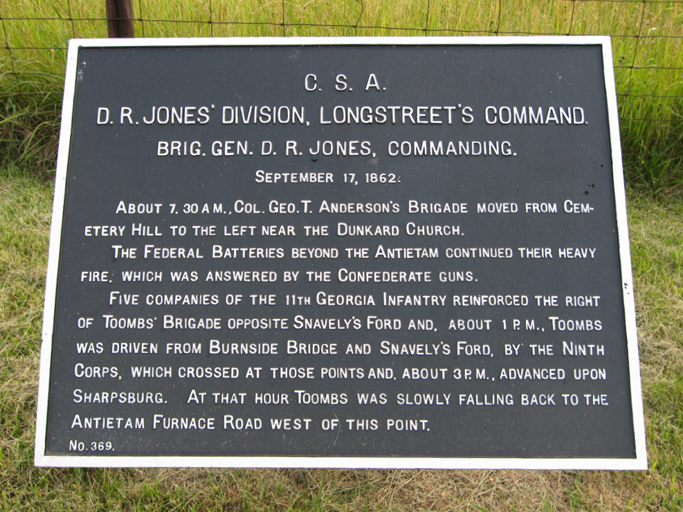D.R. Jones' Division, Longstreet's Command, double marker 369 of the War Department Confederate markers at Antietam