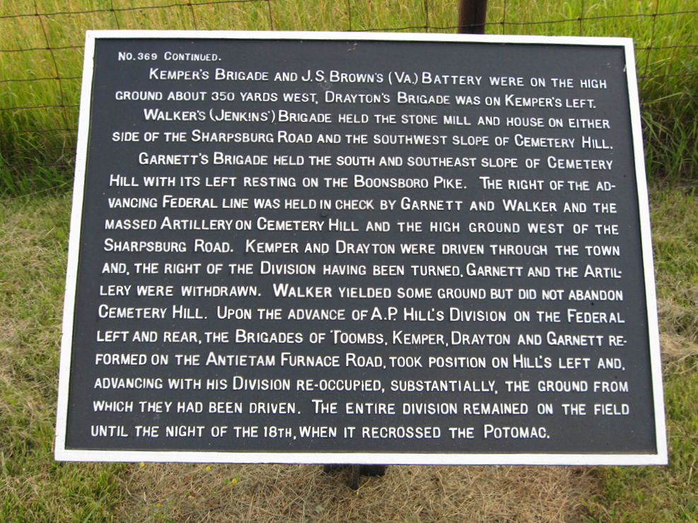 D.R. Jones' Division, Longstreet's Command, double marker 369 of the War Department Confederate markers at Antietam