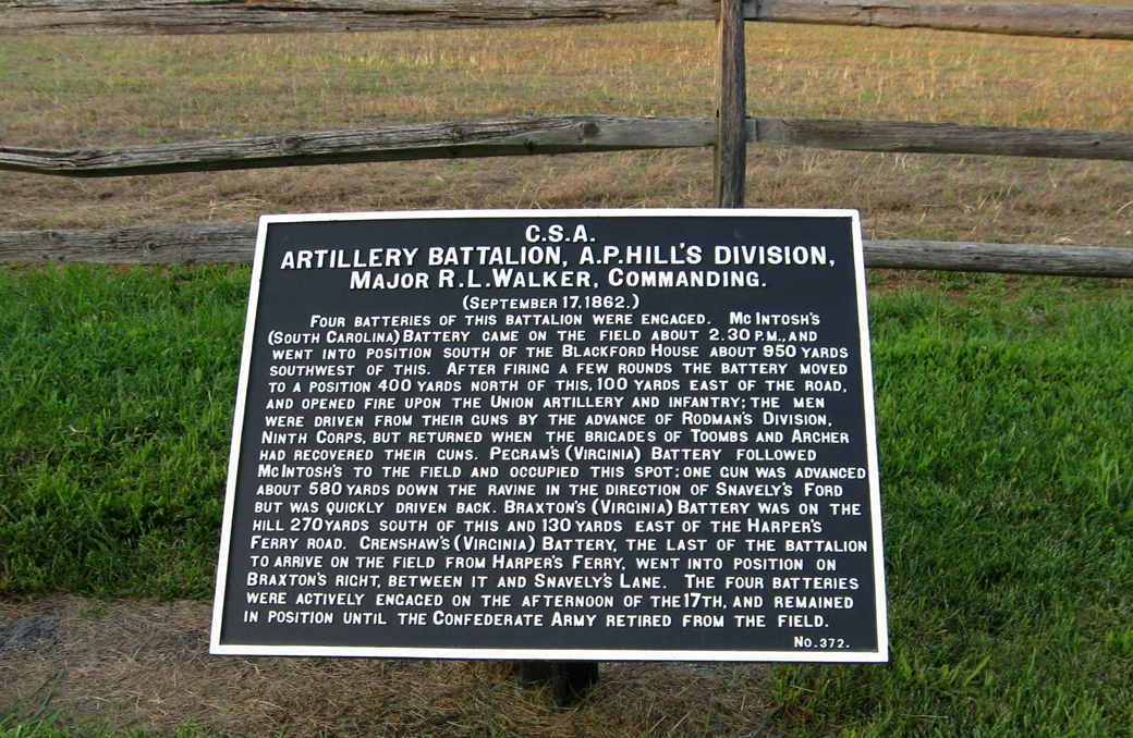 Artillery Battalion, A.P. Hill's Division, marker 372 of the War Department Confederate markers at Antietam