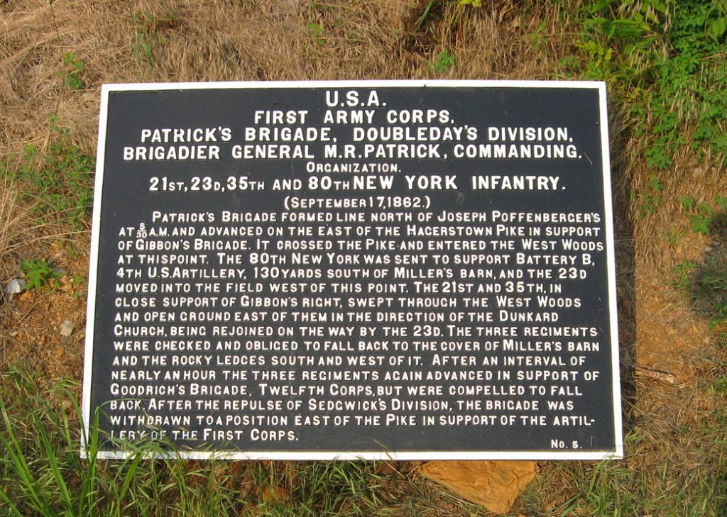 Patrick's Brigade, Doubleday's Division, marker 5 of the Union War Department markers at Antietam
