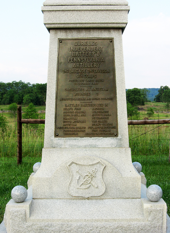 Tablet from the front of the monument to Battery D Pennsylvania Artillery at Antietam