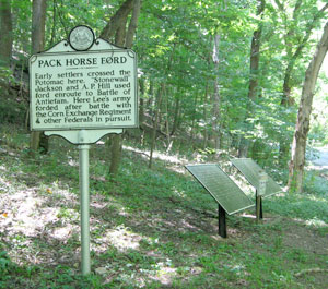 Pack Horse Ford historical marker south of Sharpsburg